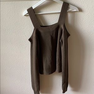 Army green cold shoulder sweater
